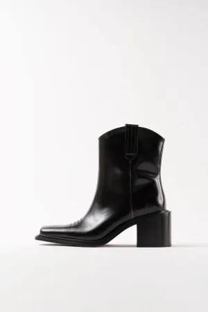 SAM - Black Polished Leather Ankle Boots