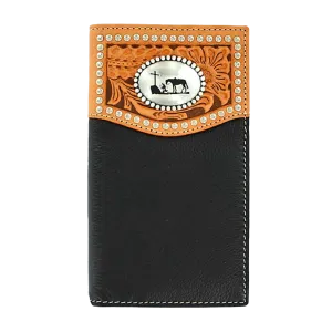 Ariat M&F Nocona Men's Black & Tan Cross Concho Embossed Leather Wallet