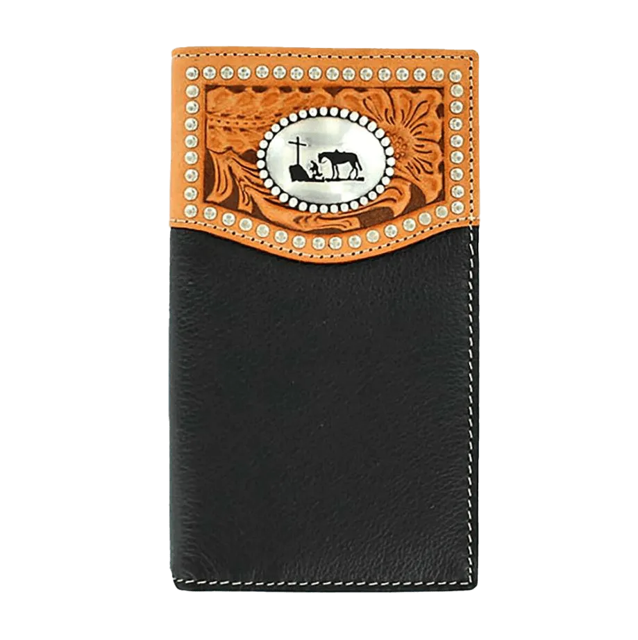 Ariat M&F Nocona Men's Black & Tan Cross Concho Embossed Leather Wallet