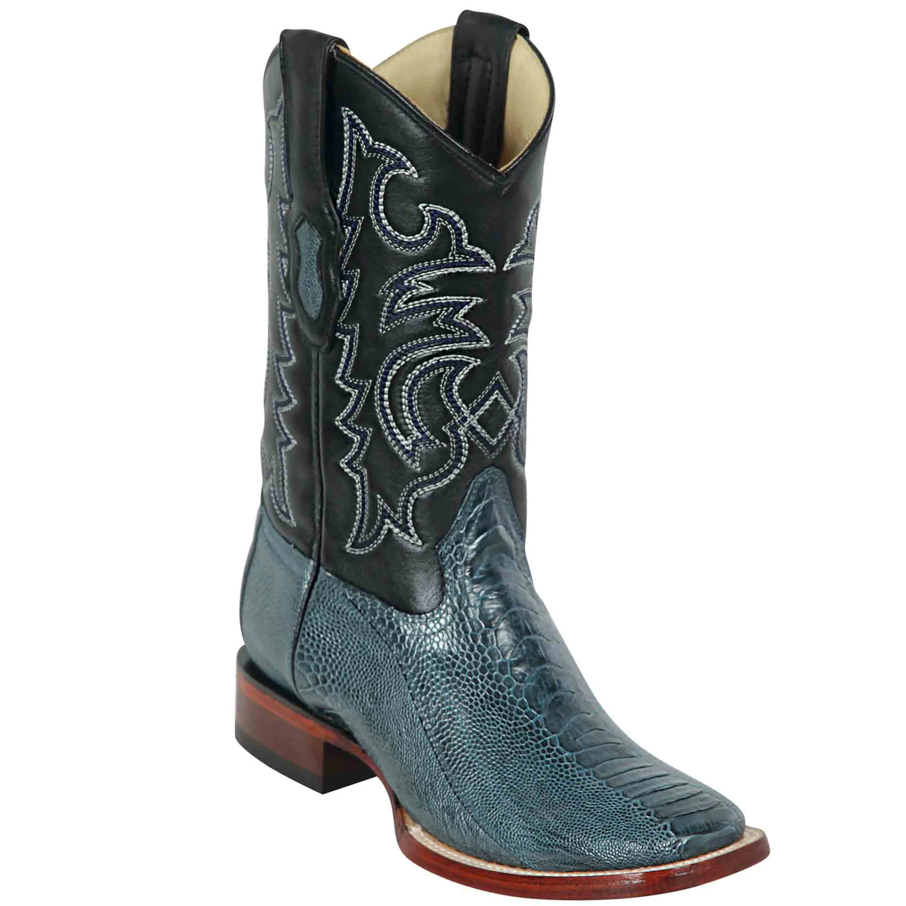 Blue Square Toe Ostrich Leg Boots