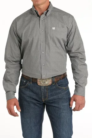 Cinch Men's Gray Diamond Geometric Print Button-Down Shirt