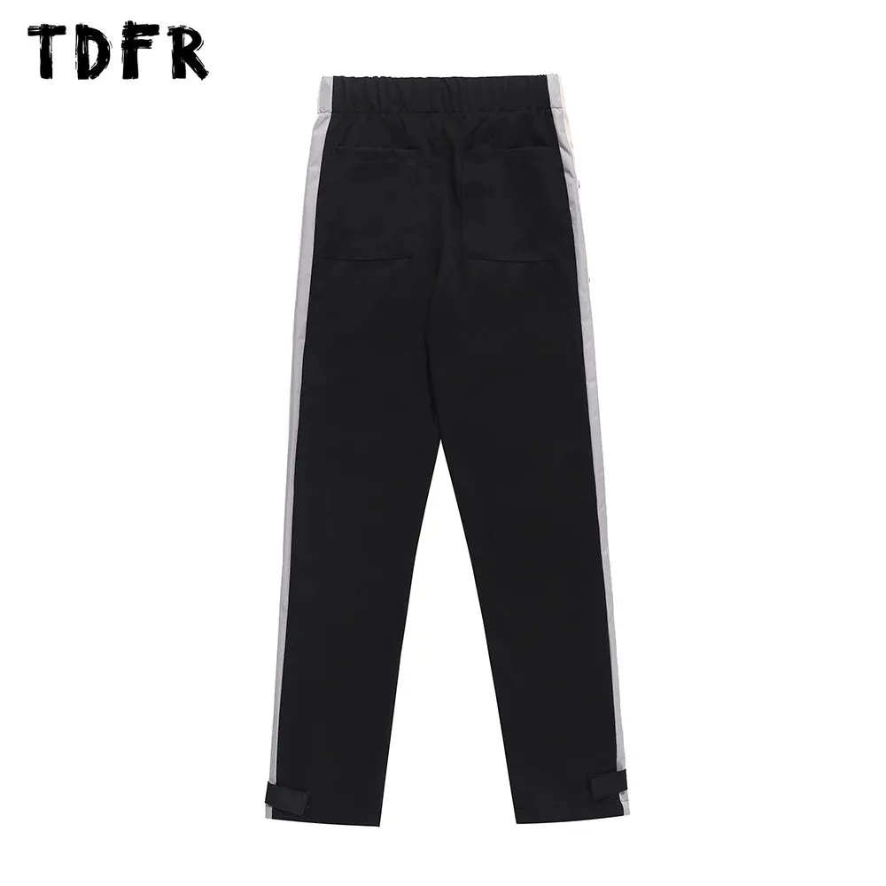 Contrast Paneled Casual Pants with Rivets - Loose Streetwear Wide Leg Trousers