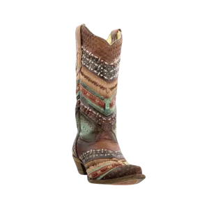 Corral Embroidered and Studded Brown & Turquoise Boots