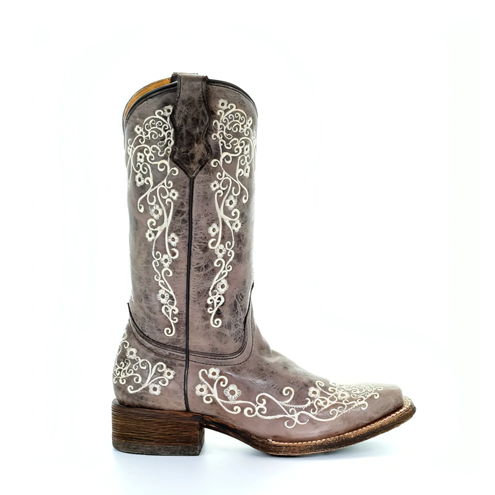 CORRAL KIDS/TEEN BROWN/BONE EMBROIDERY SQUARE TOE BOOT - A2980