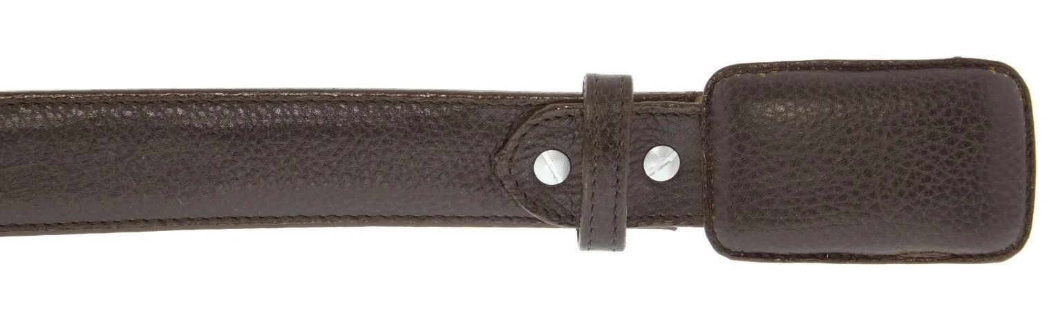 Dark Brown Western Cowboy Belt Solid Grain Leather - Rodeo Buckle