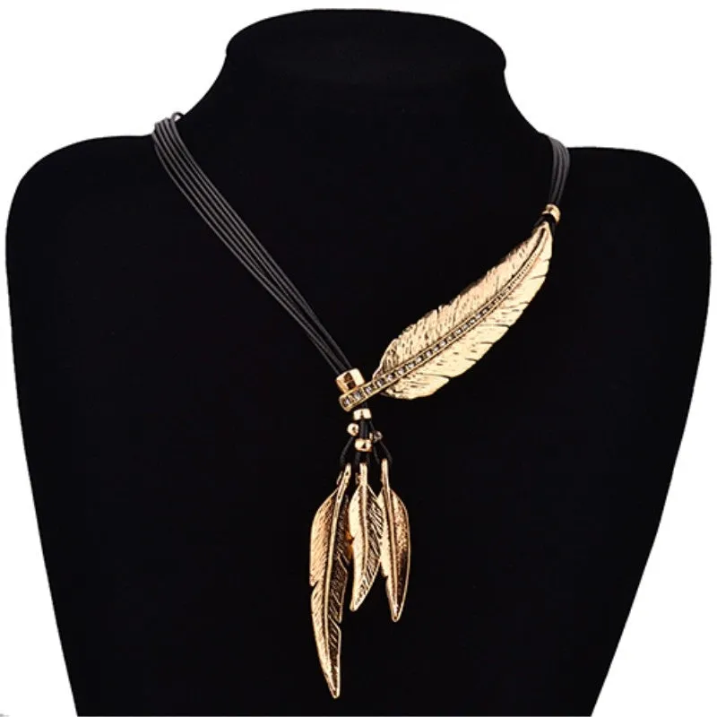 Feather Charm Roped Necklace