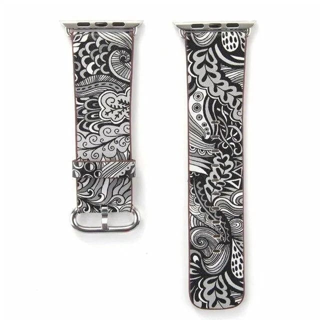 Floral Printed Leather Strap iWatch Bracelet Leather Watchband