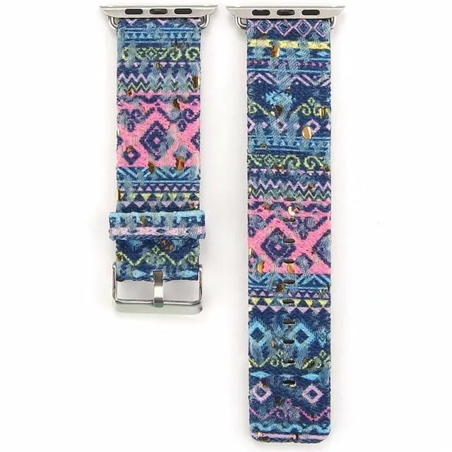 Floral Printed Leather Strap iWatch Bracelet Leather Watchband