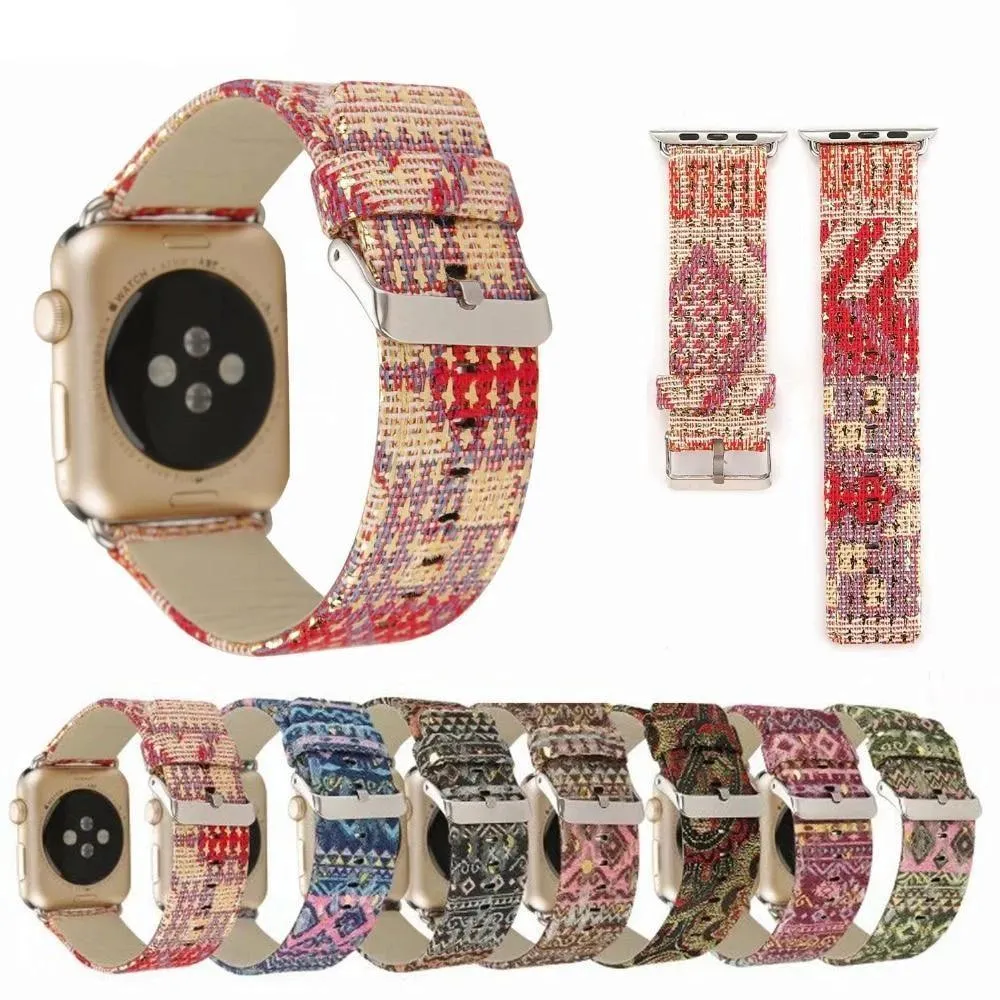 Floral Printed Leather Strap iWatch Bracelet Leather Watchband