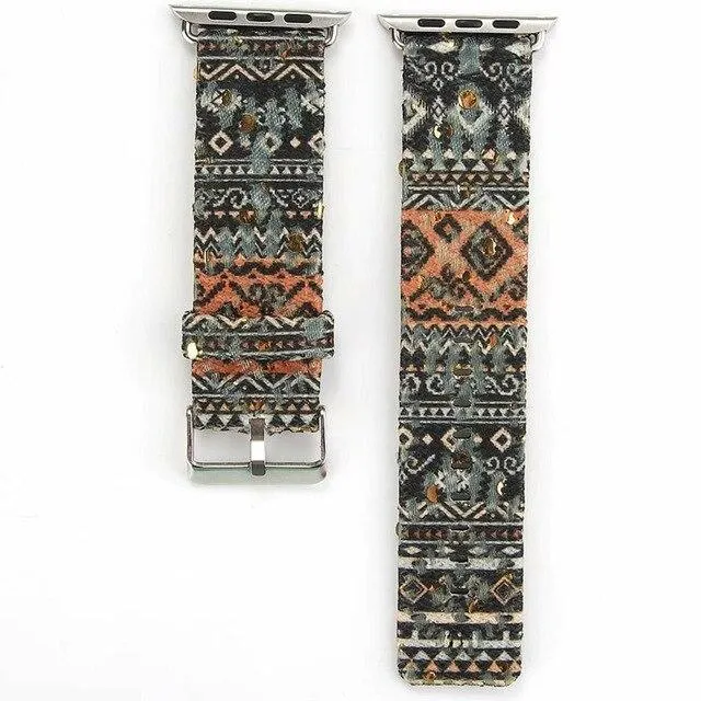 Floral Printed Leather Strap iWatch Bracelet Leather Watchband