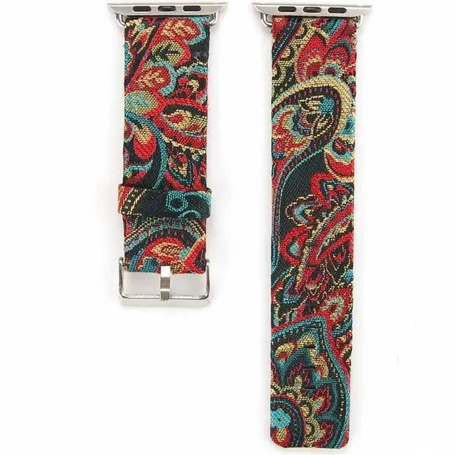 Floral Printed Leather Strap iWatch Bracelet Leather Watchband