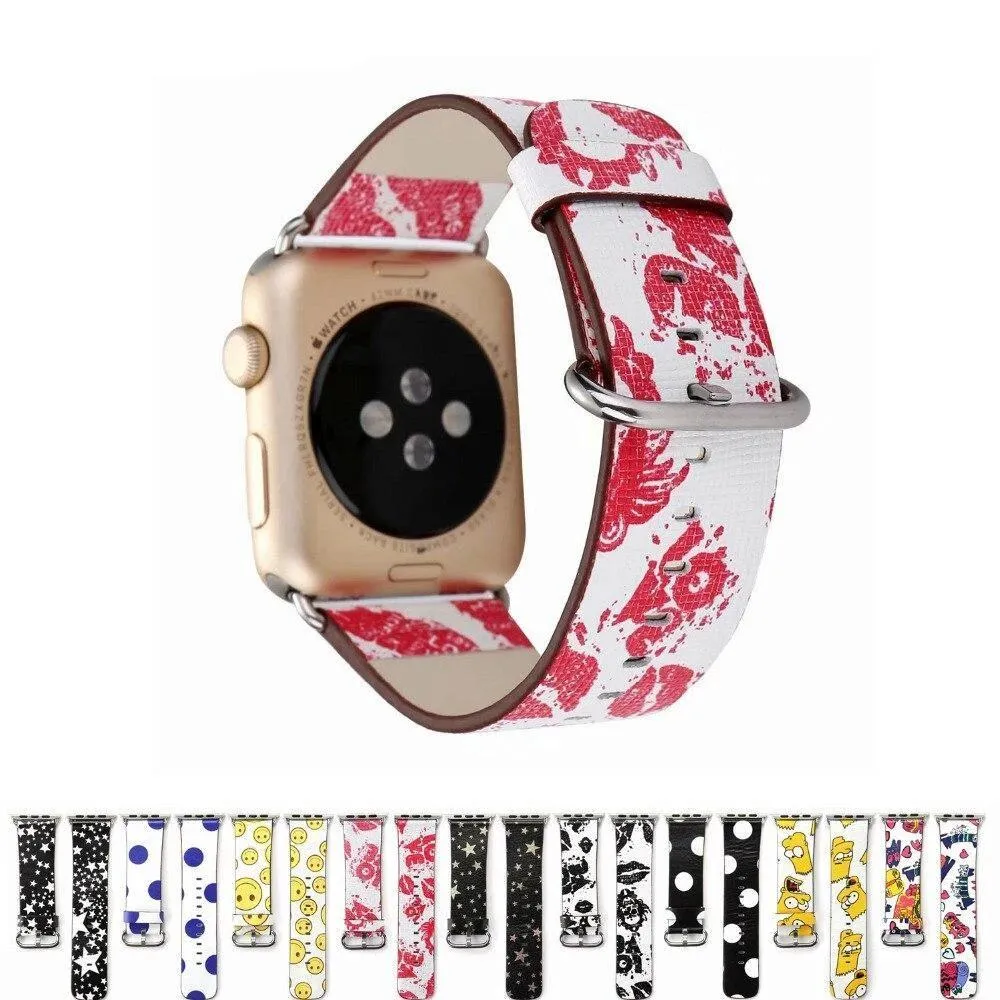 Floral Printed Leather Strap iWatch Bracelet Leather Watchband