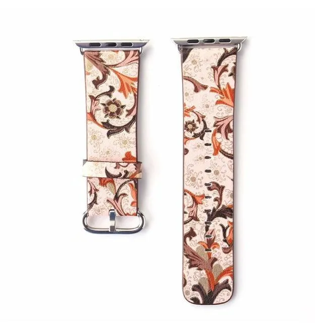 Floral Printed Leather Strap iWatch Bracelet Leather Watchband