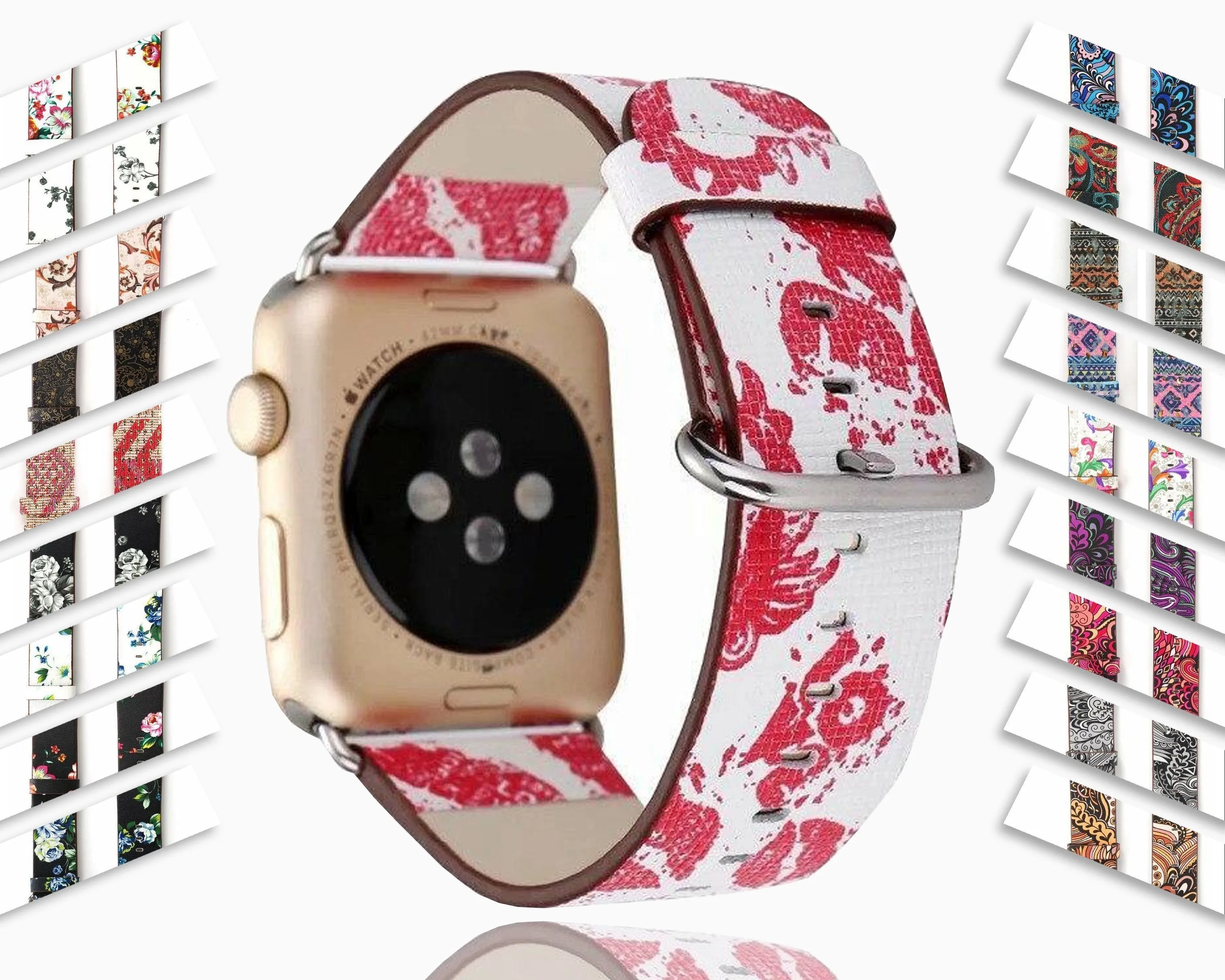 Floral Printed Leather Strap iWatch Bracelet Leather Watchband