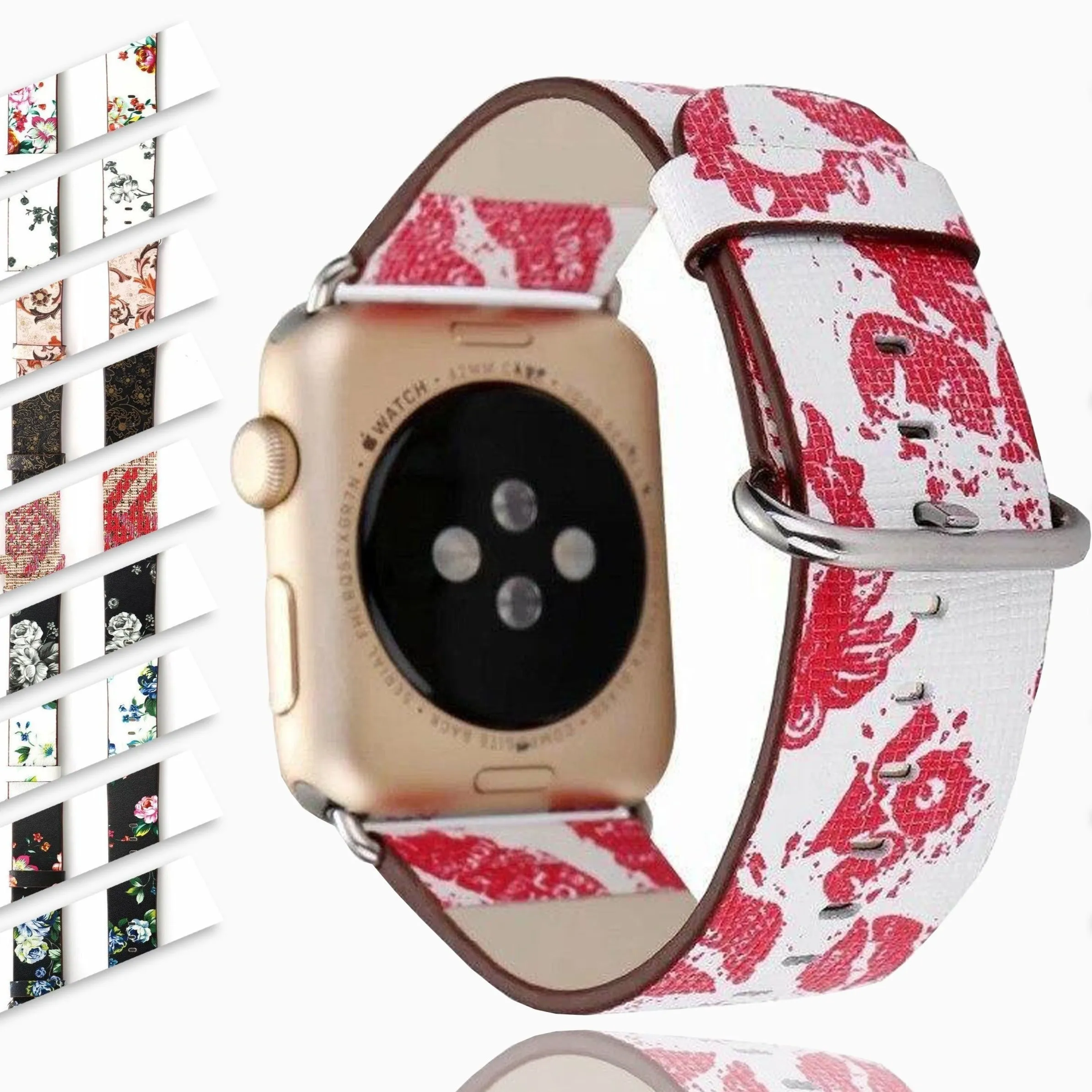 Floral Printed Leather Strap iWatch Bracelet Leather Watchband