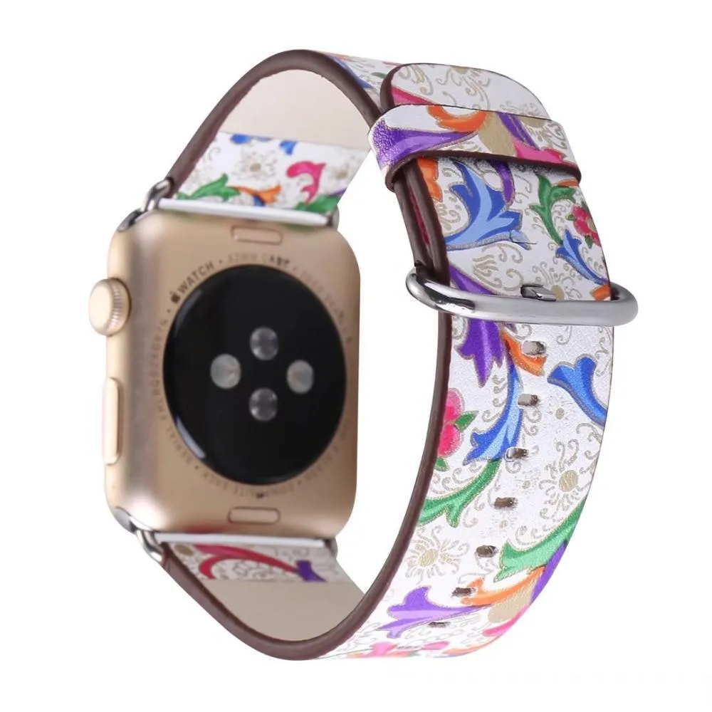 Floral Printed Leather Strap iWatch Bracelet Leather Watchband