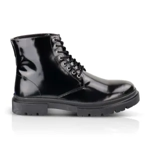 Greenwich Patent Leather Lace up Boot - Black