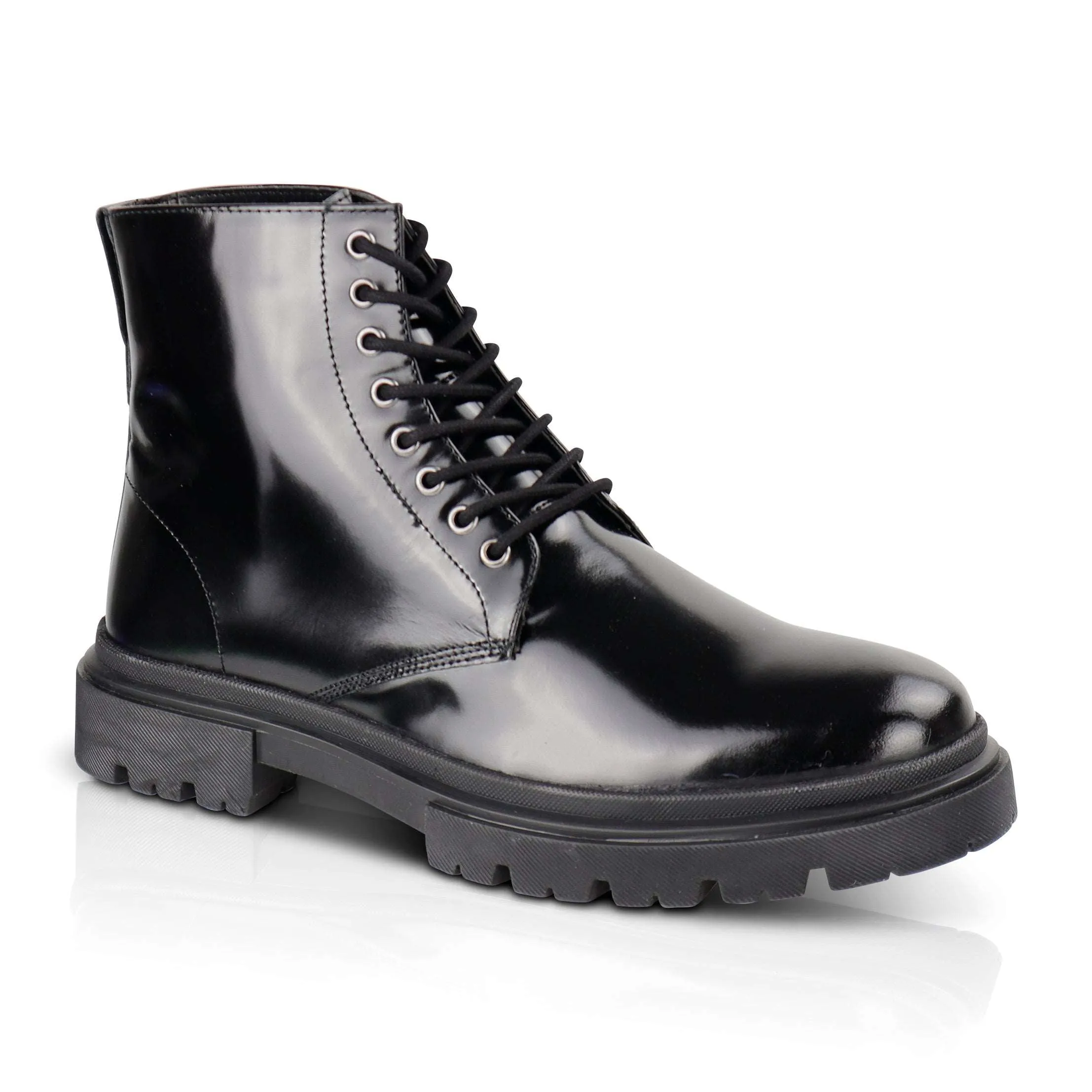 Greenwich Patent Leather Lace up Boot - Black