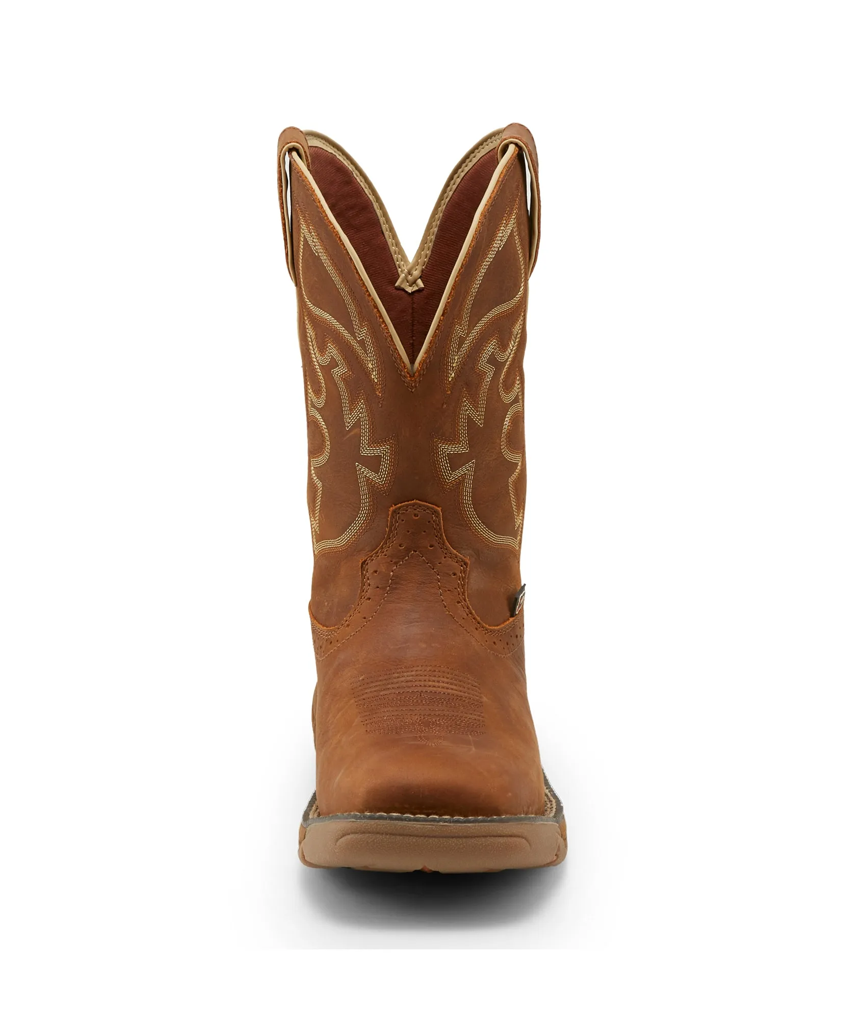 Justin 11in WP EH Mens Rustic Tan Stampede Rush Leather Work Boots