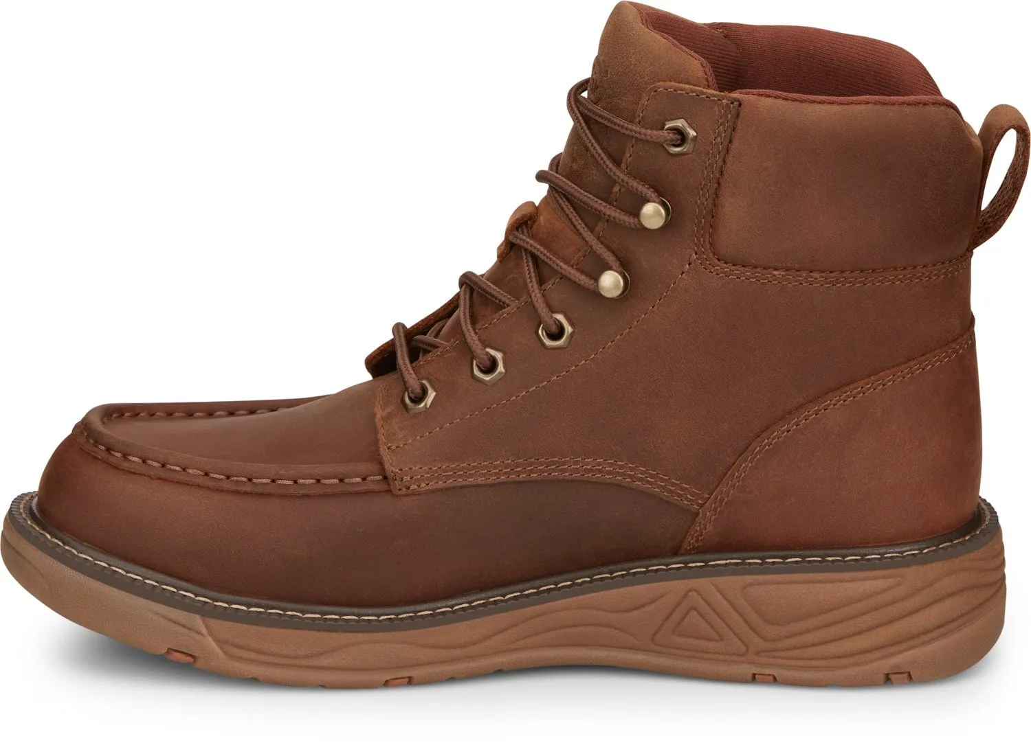 Justin 6in WP Mocc Mens Barley Brown Rush Leather Work Boots