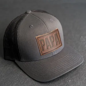 Leather Patch Trucker Style Hat - Papa Stamp