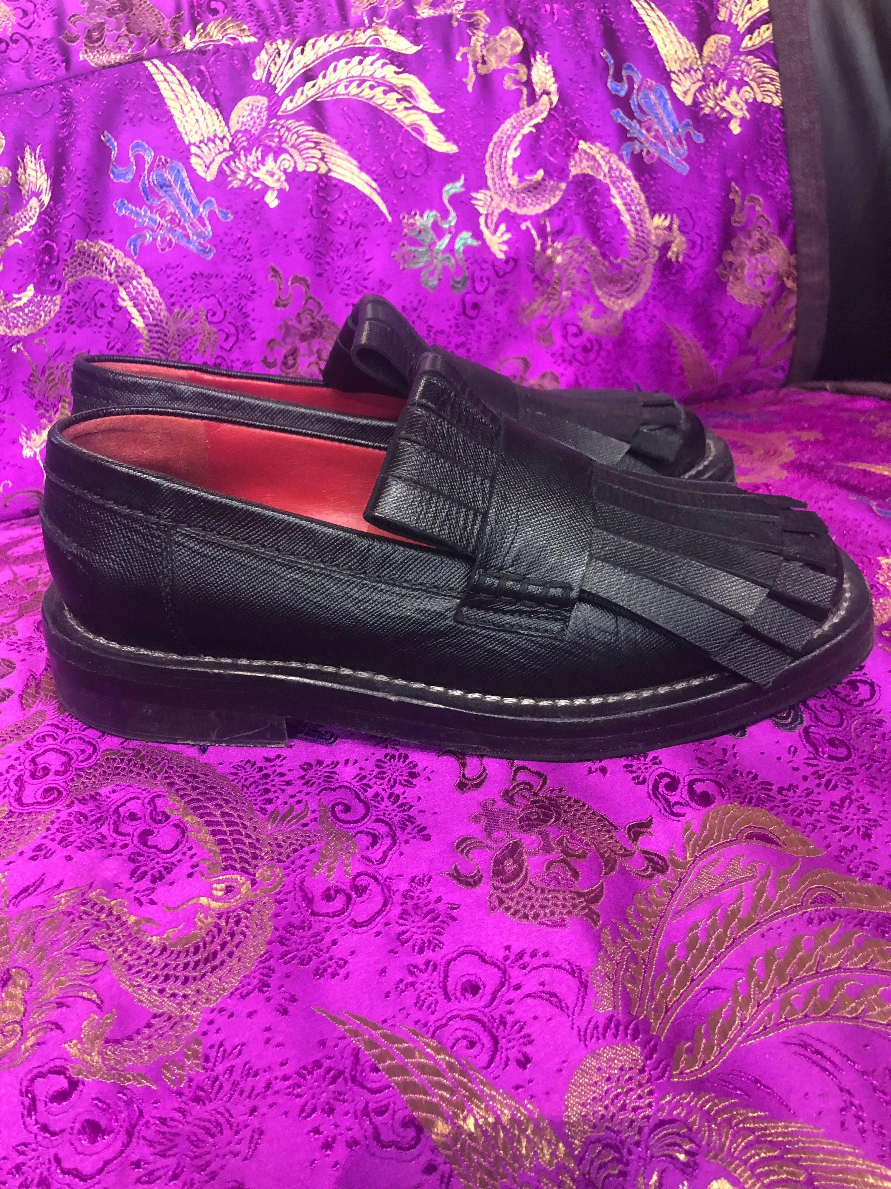 Marni funky fringed black leather brogues 37.5