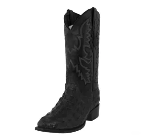 Mens Black Leather Cowboy Boots Alligator Back Print - Round Toe