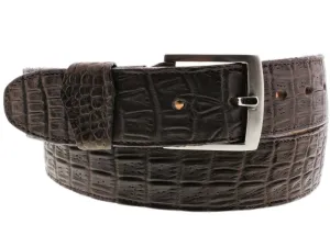 Mens Brown Crocodile Belly Print Leather Cowboy Belt Silver Buckle - #120