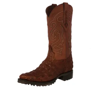 Mens Cognac Motorcycle Boots Crocodile Back Cut Print - J Toe