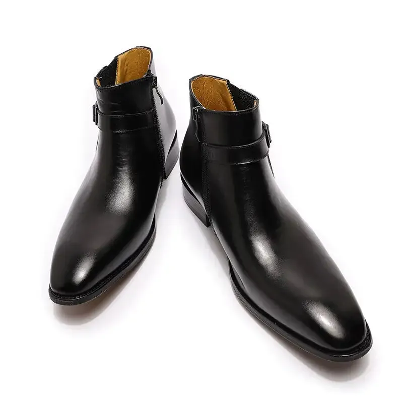 Men's Italian Leather Buckled Dress Boots