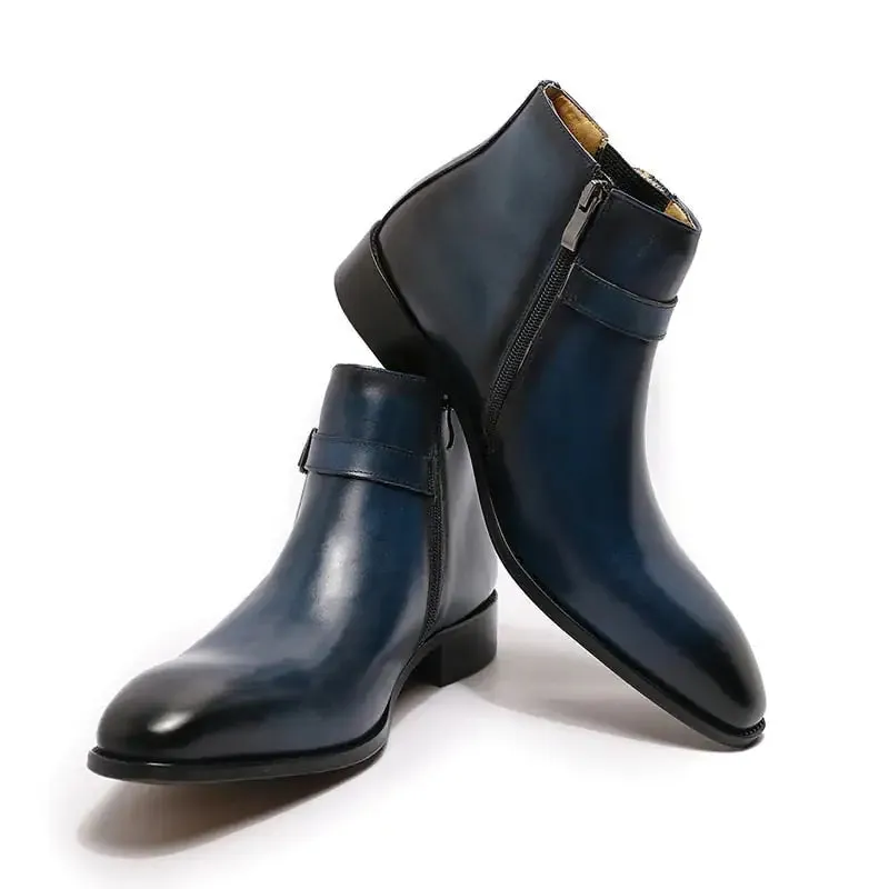 Men's Italian Leather Buckled Dress Boots