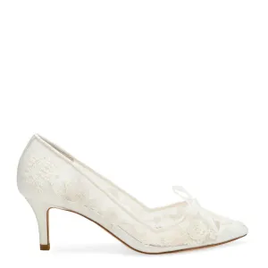 Monica - Lace Embroidered Ivory Bridal Kitten Heels