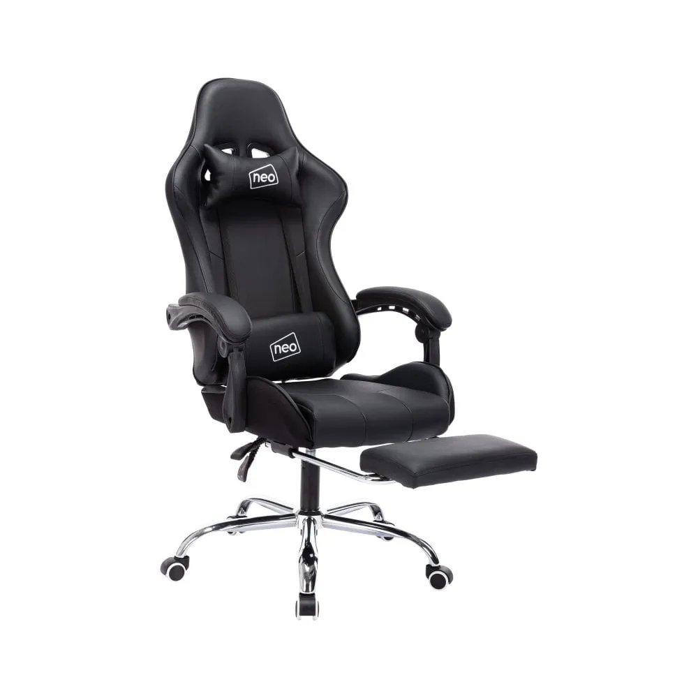 Neo Black Leather Gaming Chair with Massage Function and Footrest