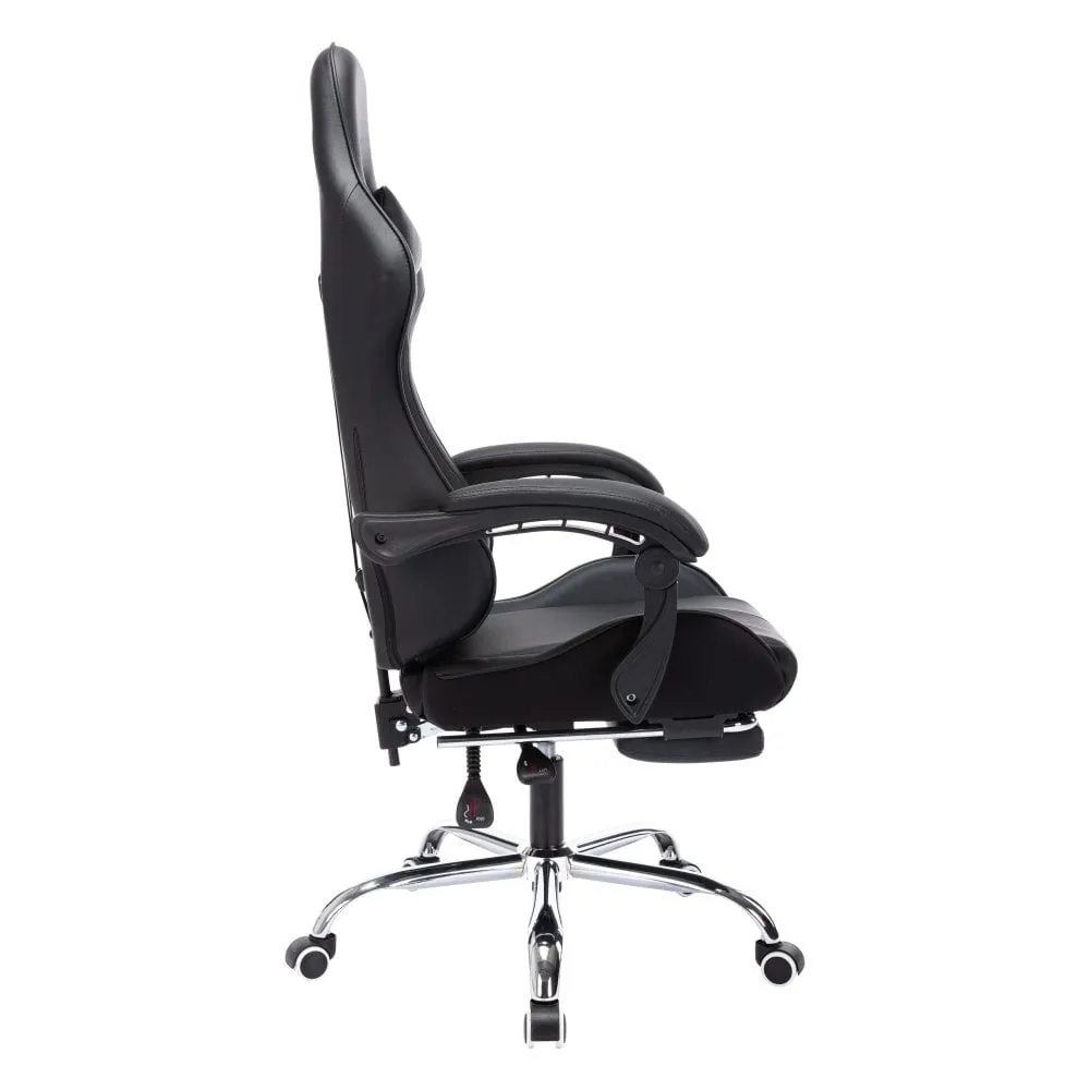 Neo Black Leather Gaming Chair with Massage Function and Footrest