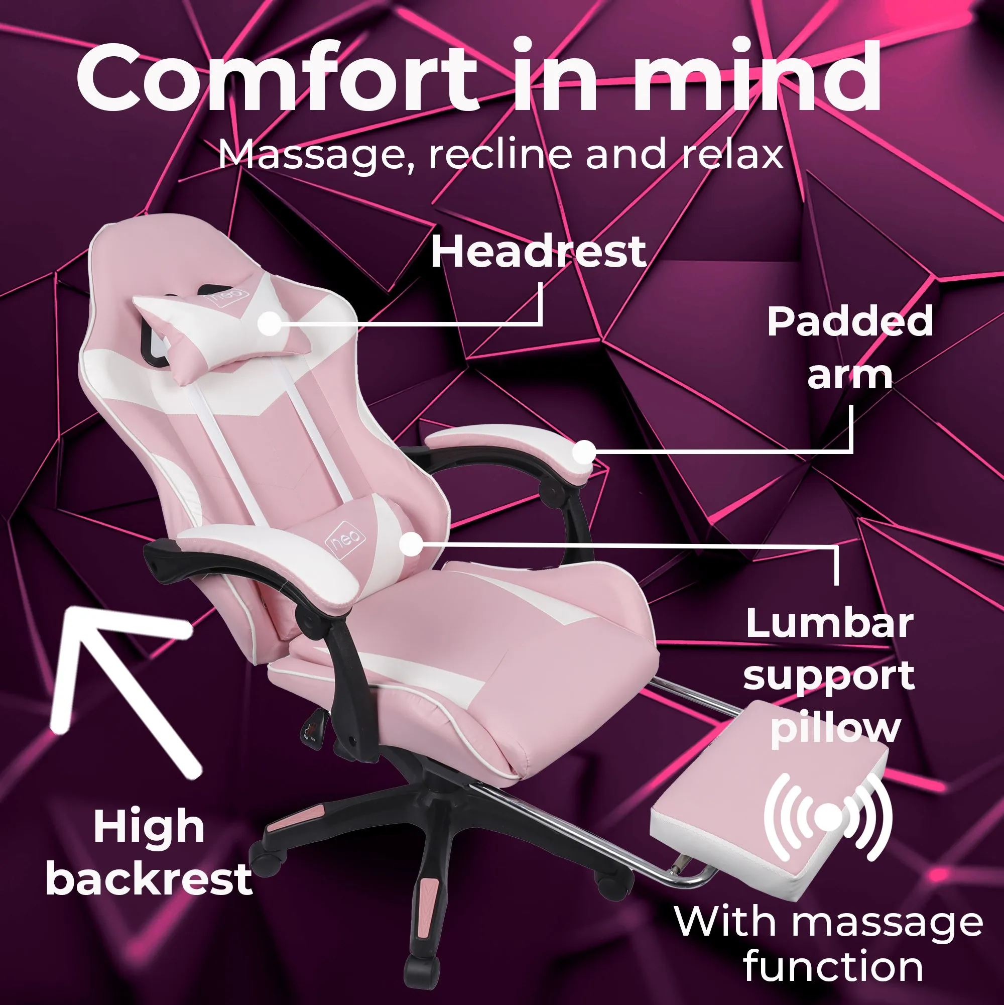 Neo Pink and White Massage Leather Gaming Chair