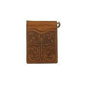 Nocona Brown Embossed Cross Bifold Money Clip