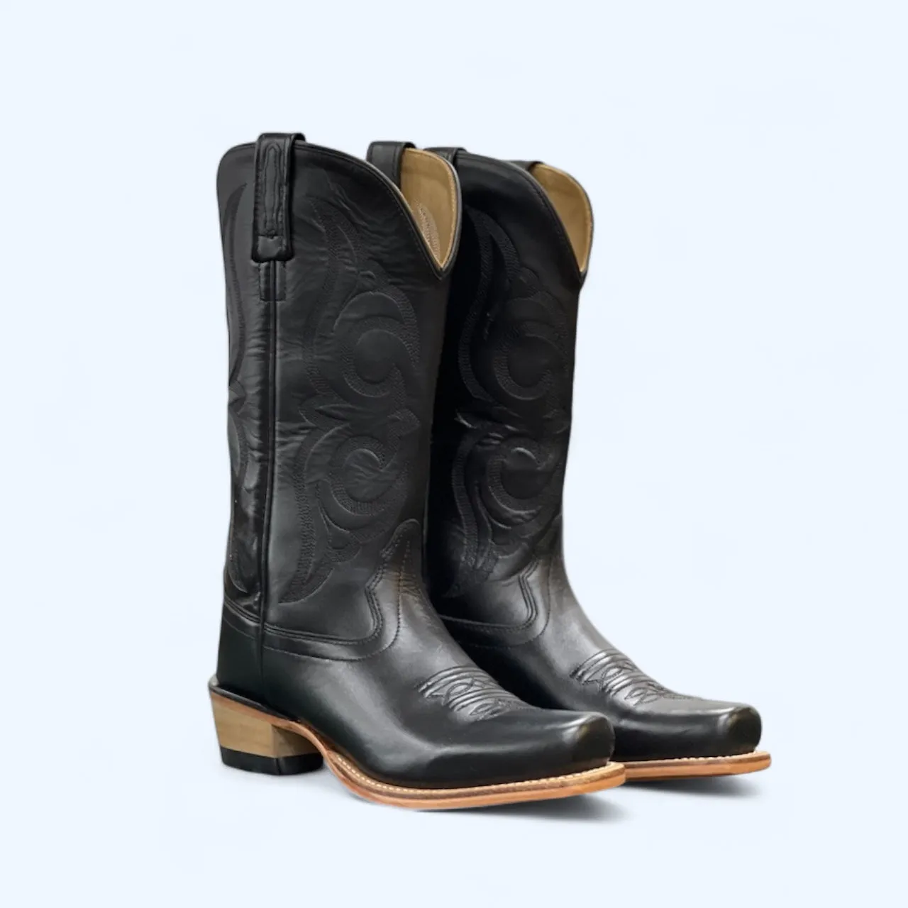 OLD WEST WOMENS BLACK/TAN SQUARE TOE 18136