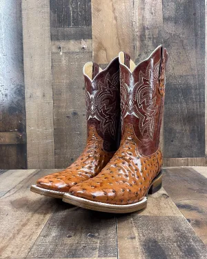 Ostrich "COGNAC" AB1 | MEN SQUARE TOE COWBOY BOOTS