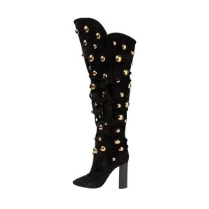 Pre Order:  Gold Studded Tasseled Knee Boots