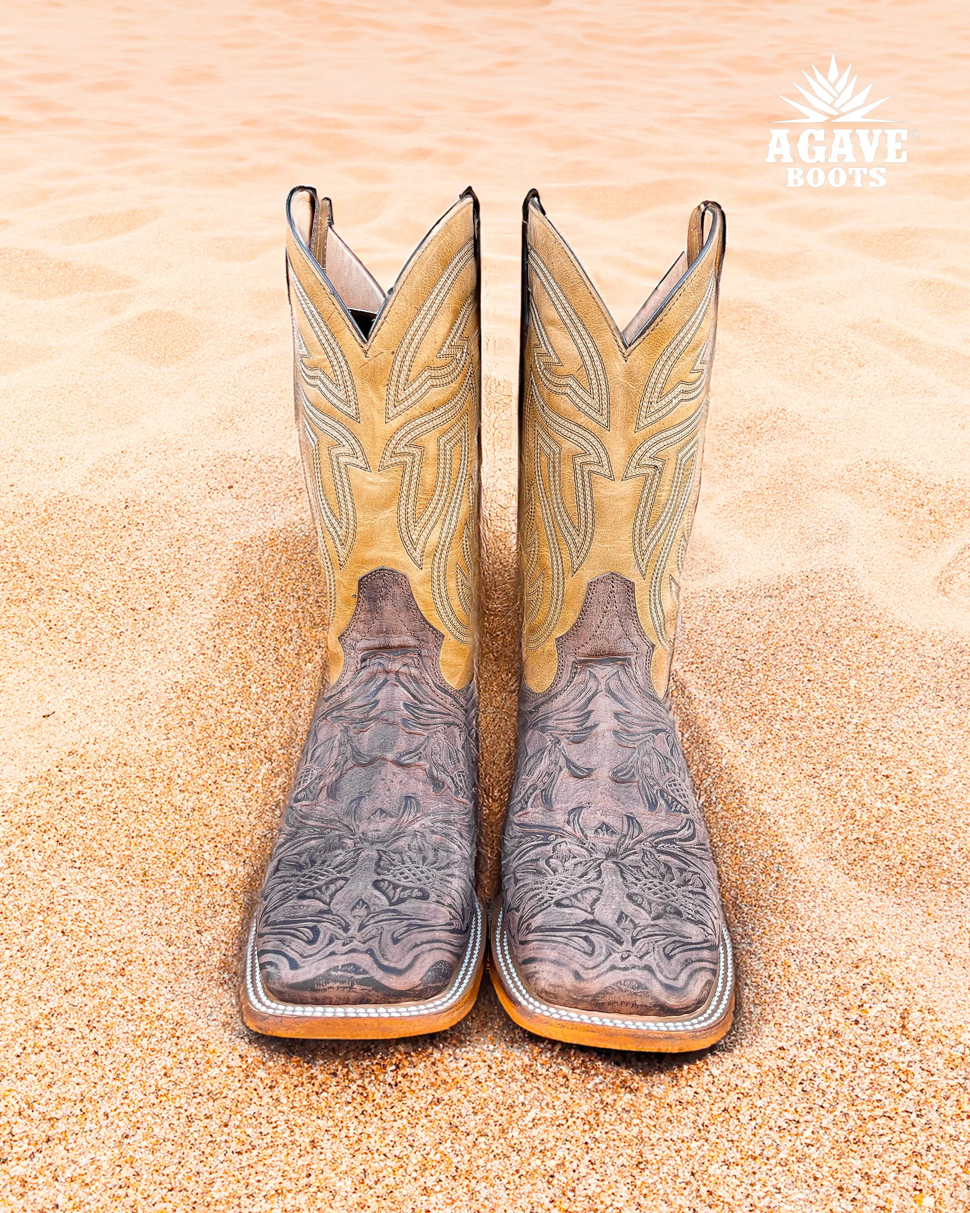 "RUSTIC TOOLED" | | MEN SQUARE TOE COWBOY BOOTS