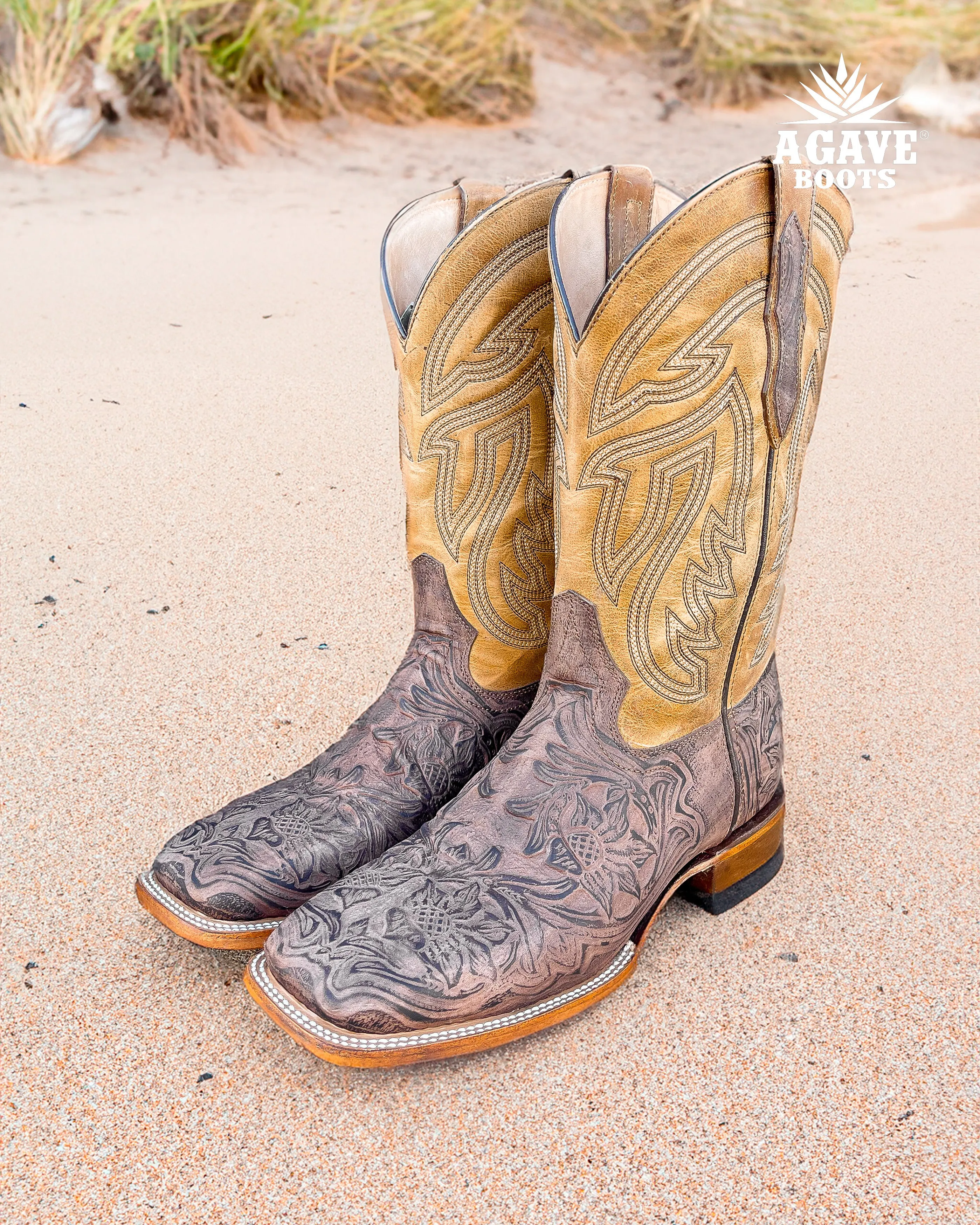 "RUSTIC TOOLED" | | MEN SQUARE TOE COWBOY BOOTS