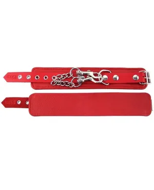 Rouge Plain Leather Adjustable Wrist Cuffs - Red