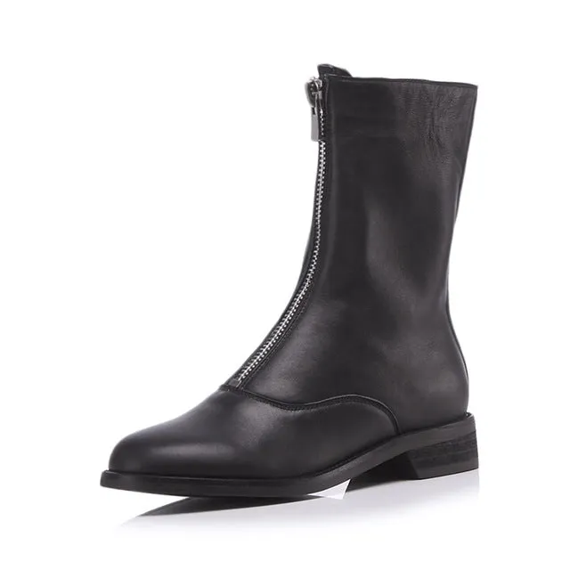 sheepskin genuine leather mid-calf boots