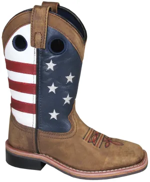 Smoky Mountain Youth Boys Stars And Stripes Brown Leather Cowboy Boots