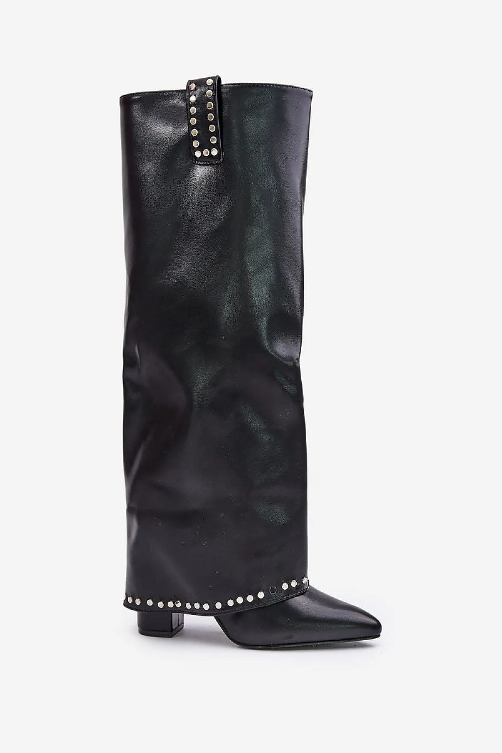 TEEK - Dot Trim Black Long Shaft Heeled Boots