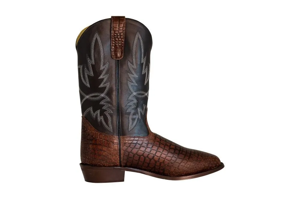 TuffRider Men's Grant Leather Printed Wide Square Toe Western Boots