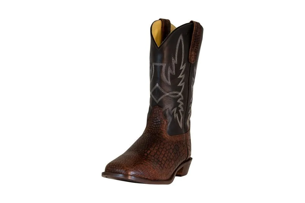 TuffRider Men's Grant Leather Printed Wide Square Toe Western Boots