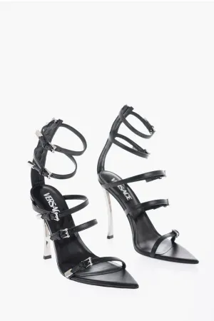 Versace Pointed Leather Sandals With Straps Heel