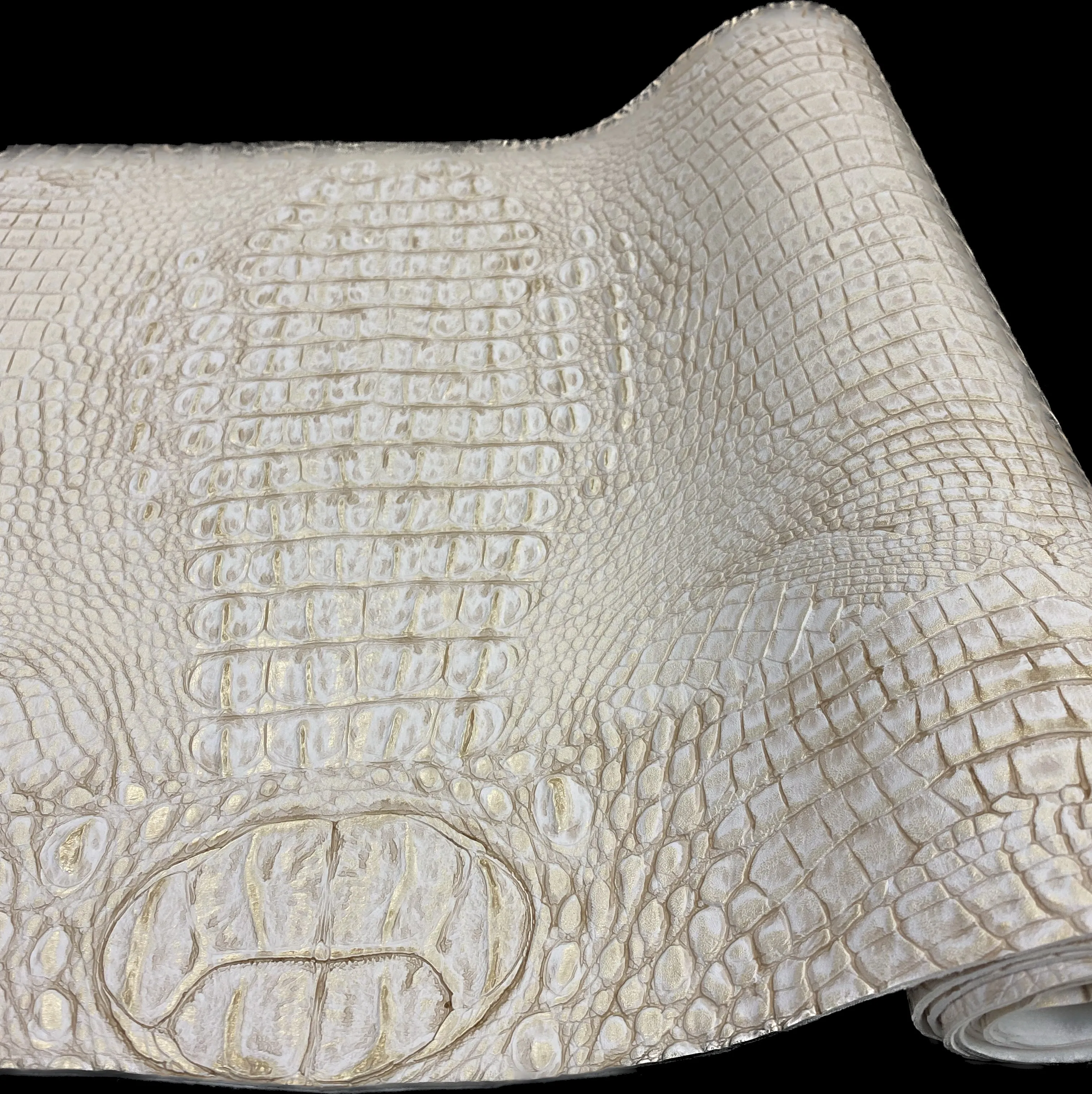 White/Gold Metallic Caiman Gator Vinyl