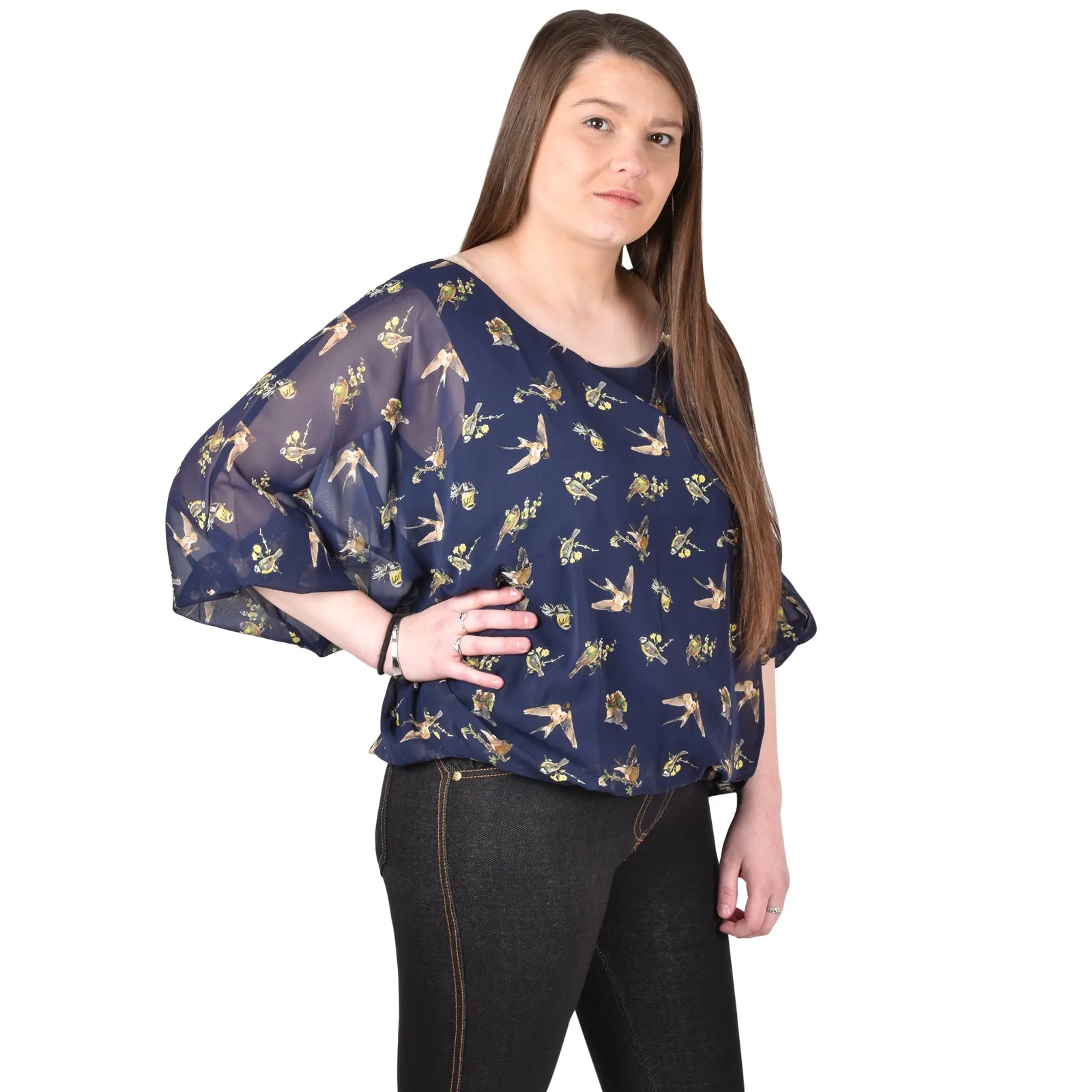 Women Oversized Bird Print Gypsy Top